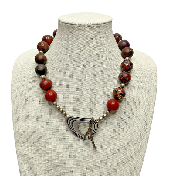 Brutalist Brecciated Jasper Necklace Metal Beads, Sterling & Bronze Clasp 275g - Picture 5 of 14